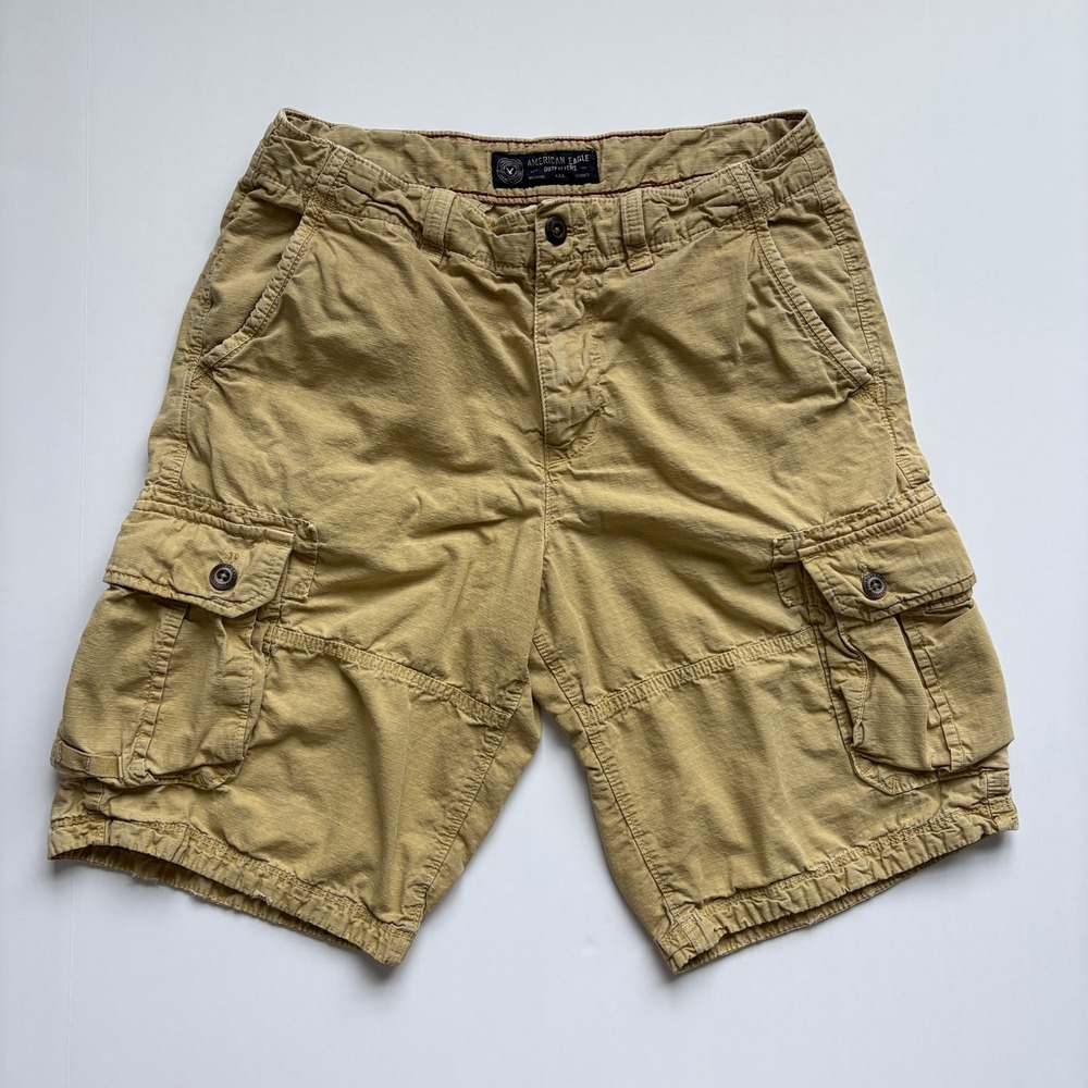 American Eagle Outfitters 2000s Mens Longboard Cargo Shorts Tan Khaki Size 32